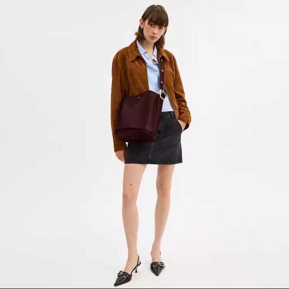 Coach Bleecker Bucket Bag & Pouch in Brass/Merlot Natural Grain Leather NWT - Picture 9 of 16